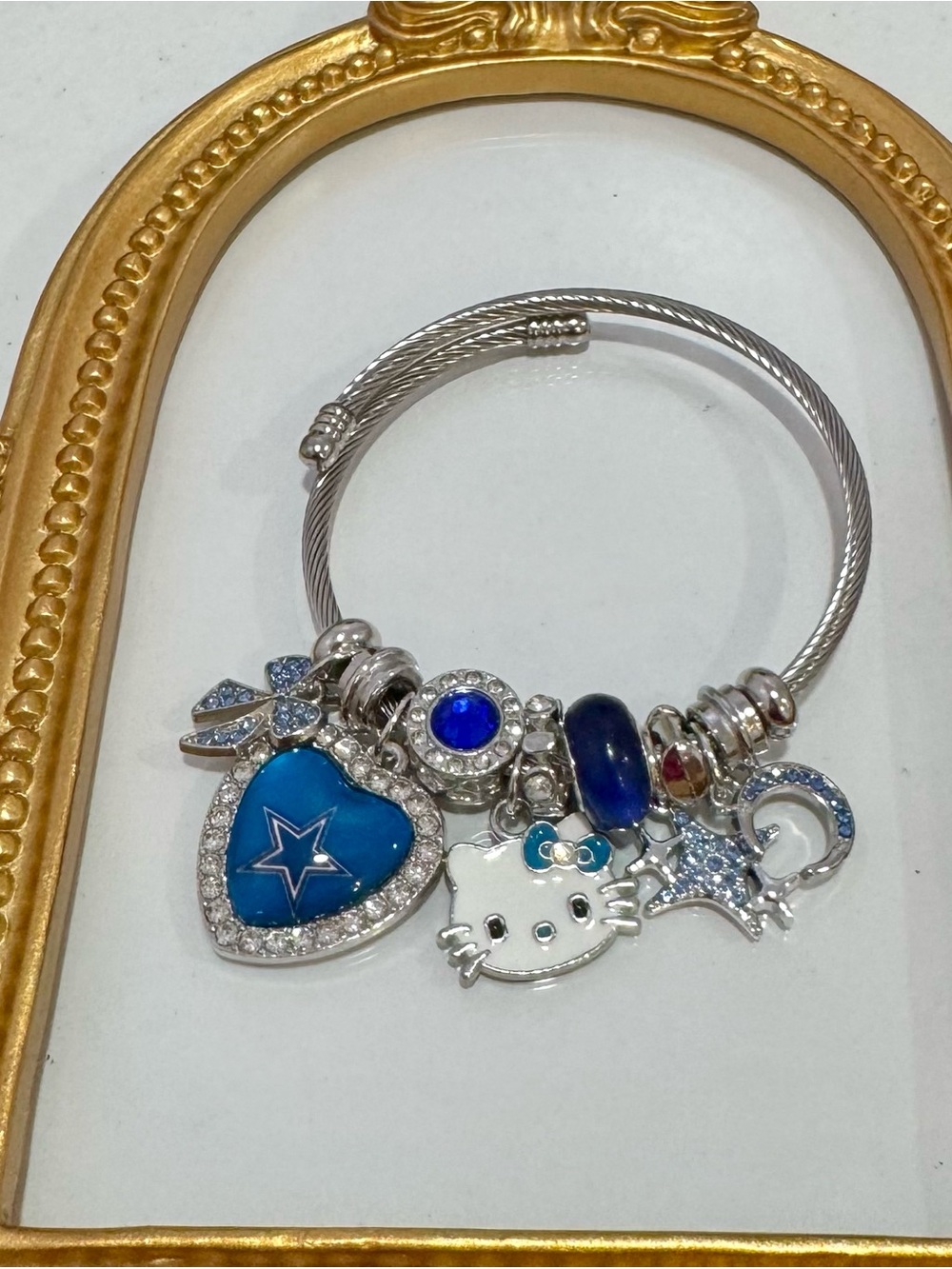 New Blue Stainless Steel Charm Cuff Bracelet
